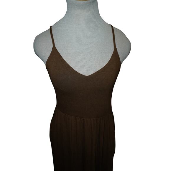 Evereve Brown Midi Dress – Size M – Smocked Back, Spaghetti Straps, Pockets - Picture 6 of 10
